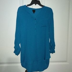 Worthington teal long sleeve blouse size Medium